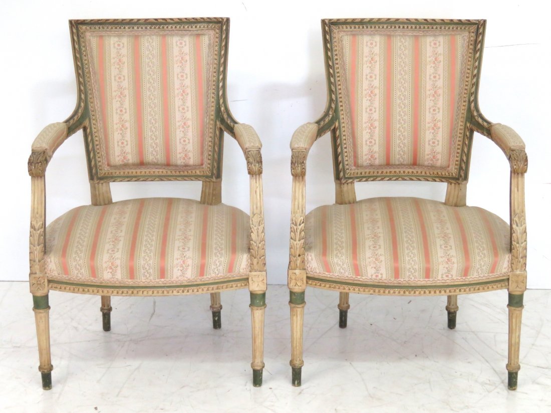 Pair LOUIS XVI STYLE PAINTED FAUTEUILS (1 of 5)