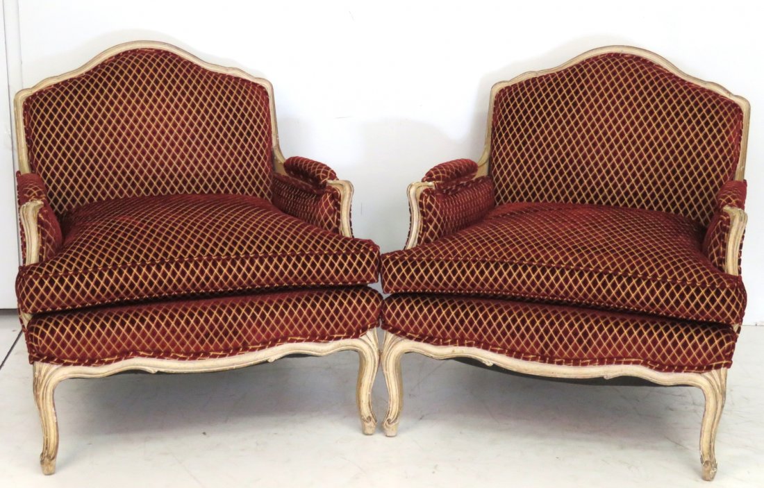 Pair LOUIS XV STYLE CREAM PAINTED BERGERES (1 of 4)