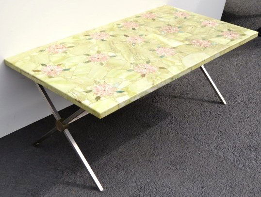 STEEL  X-BASE COFFEE TABLE w/ INLAID SPECIMEN TOP (1 of 5)