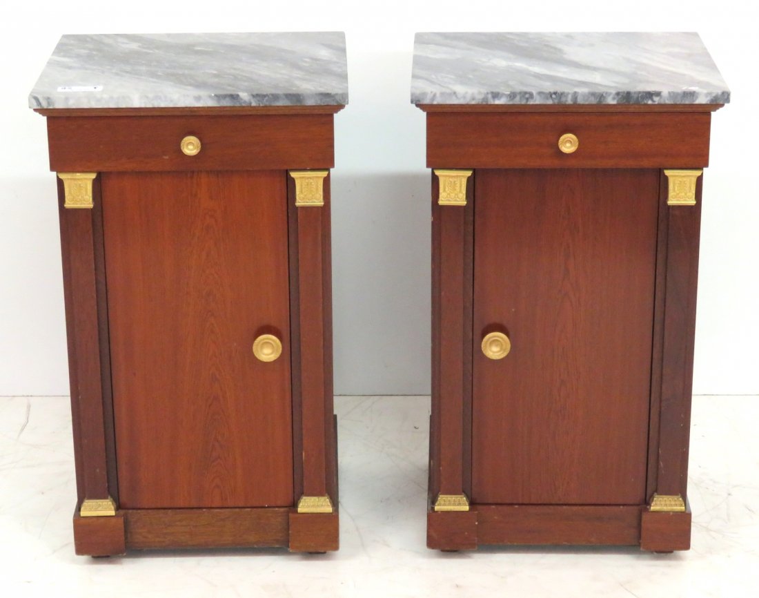 Pair FRENCH EMPIRE STYLE 1 DOOR MARBLETOP STANDS (1 of 3)