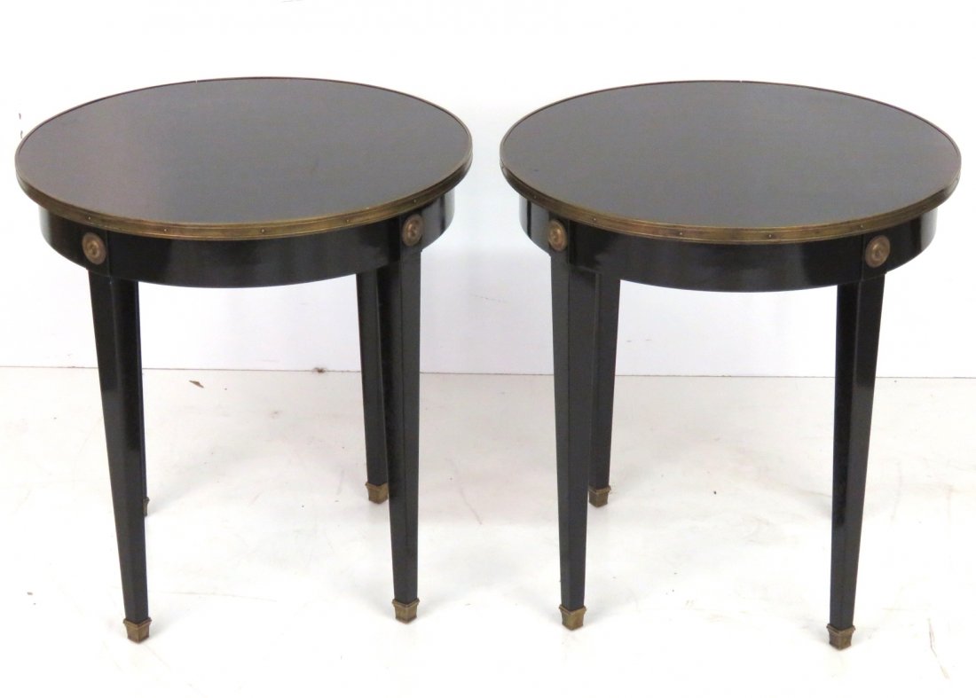 Pair JANSEN STYLE EBONIZED ROUND SIDE TABLES (1 of 3)