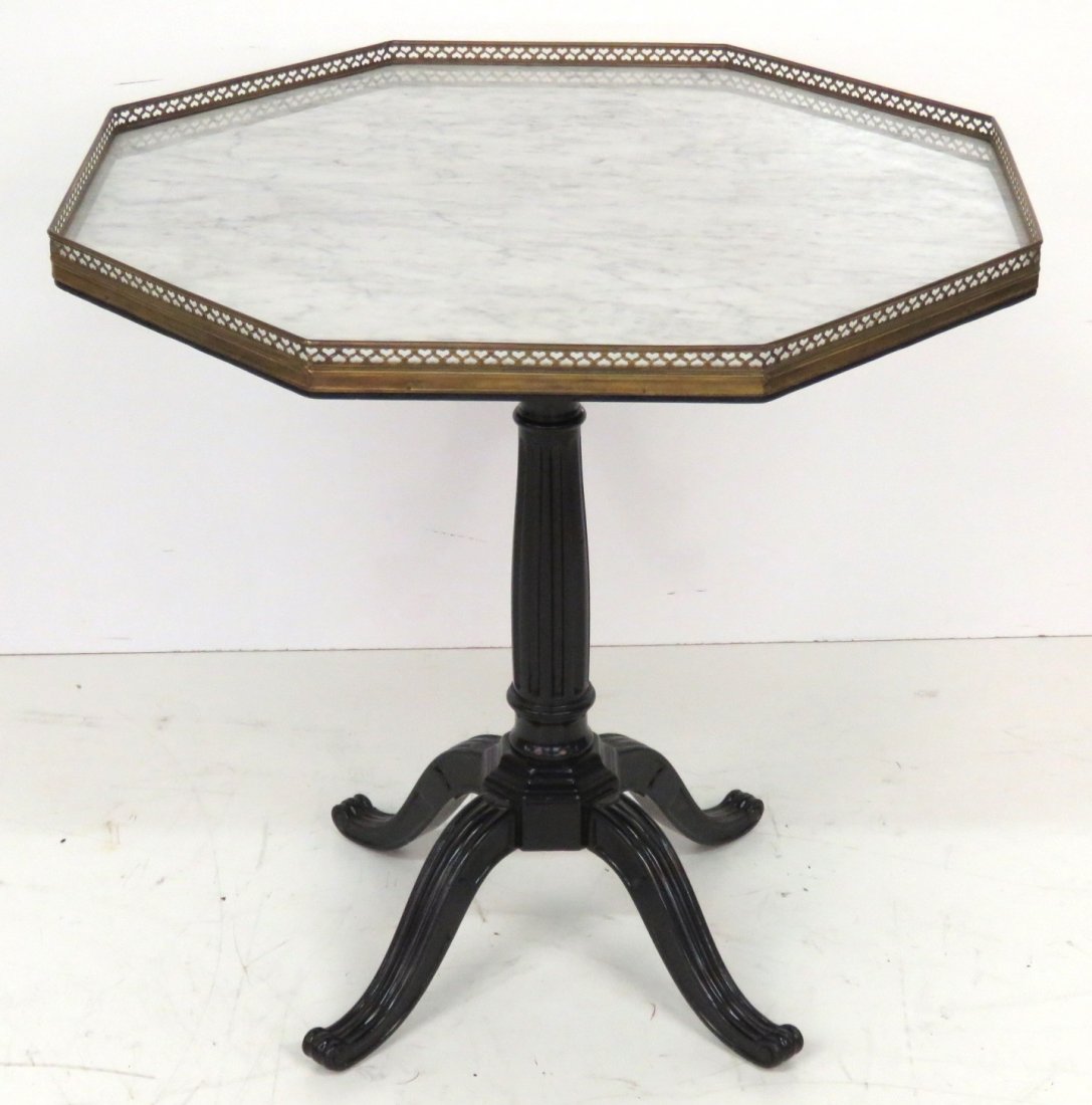 JANSEN STYLE EBONIZED MARBLETOP PEDESTAL TABLE (1 of 4)