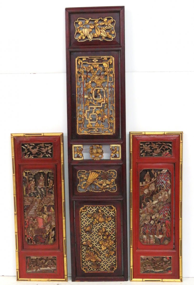 3 ASIAN WOOD CARVED PANELS (1 of 5)