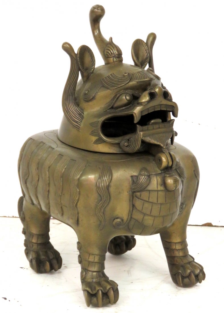 13" CHINESE BRONZE FOO DOG CENSER (1 of 4)