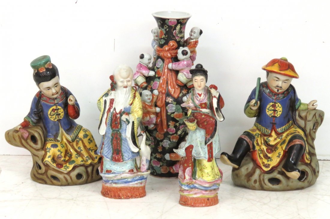 5 pcs. CHINESE PORCELAIN VASE & FIGURES (1 of 7)