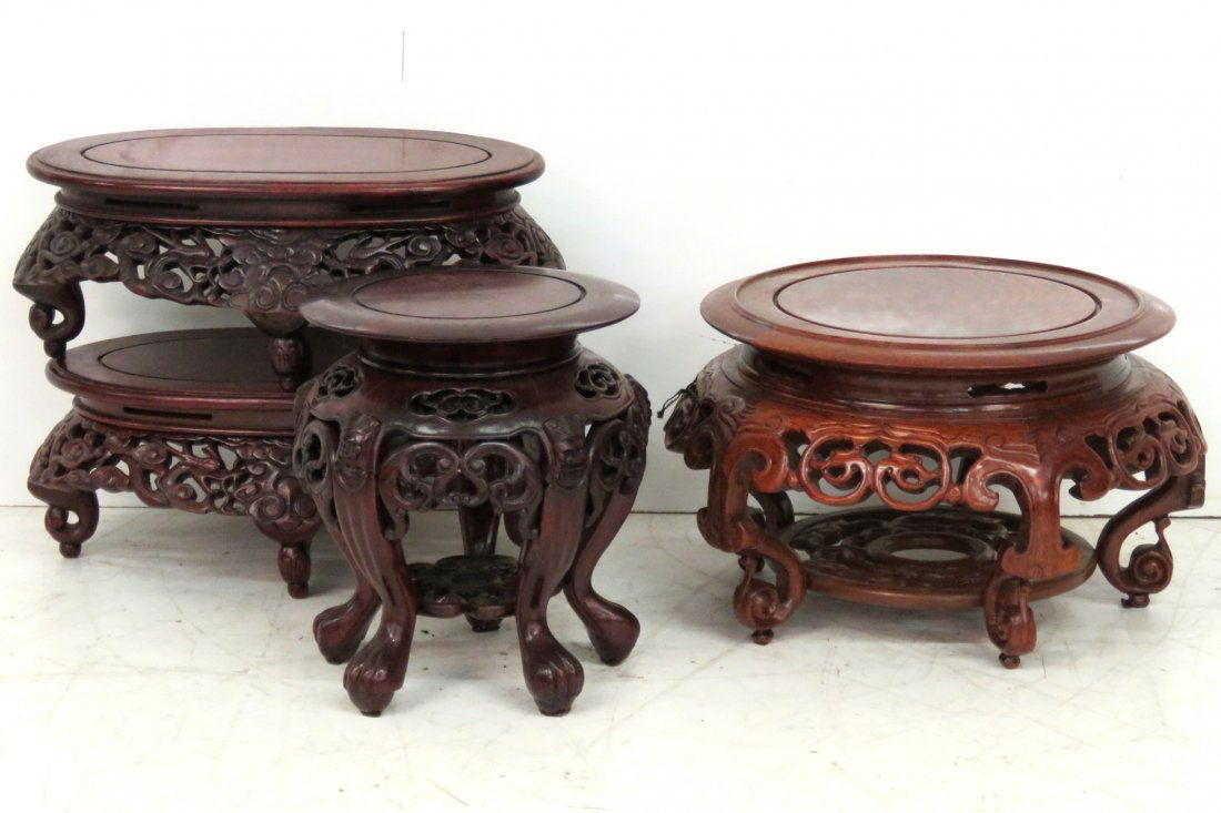 4 CARVED CHINESE TEAK WOOD VASE STANDS (1 of 4)