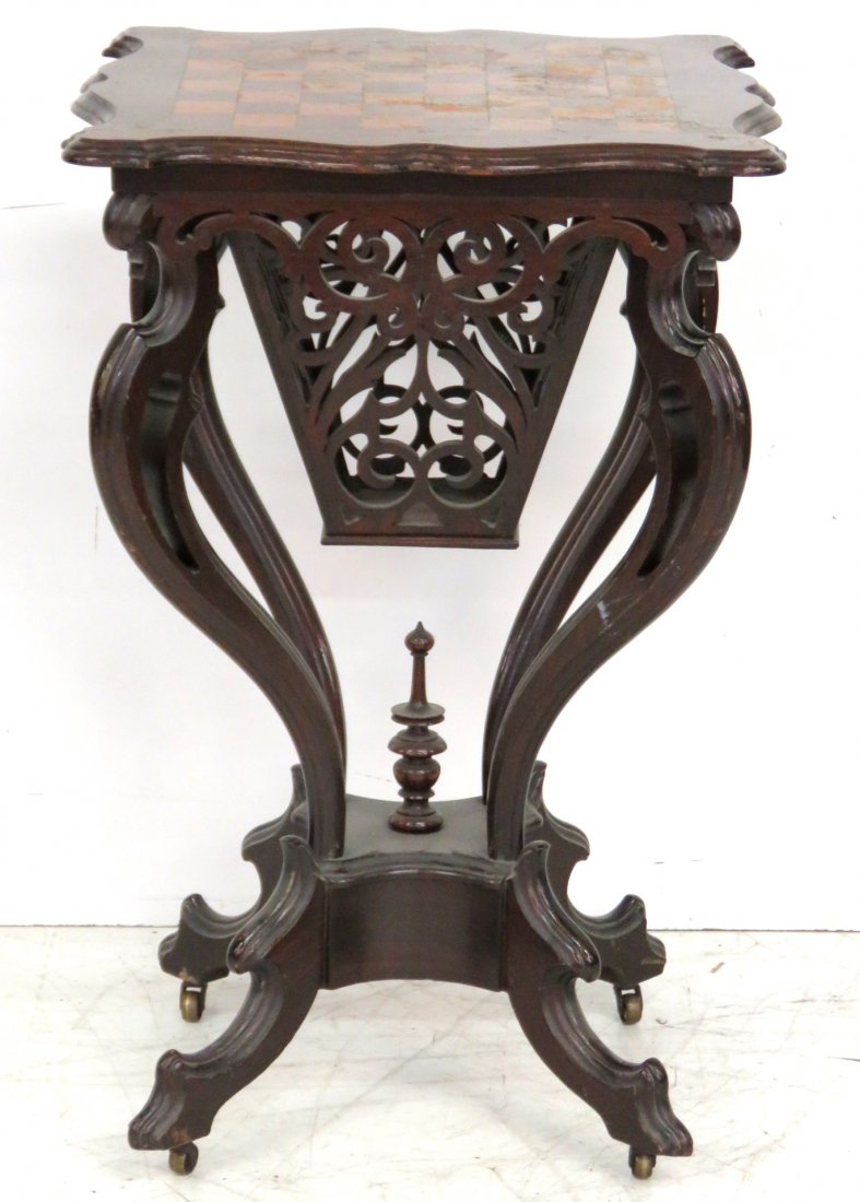 VICTORIAN ROSEWOOD INLAID CHESS TABLE (1 of 5)