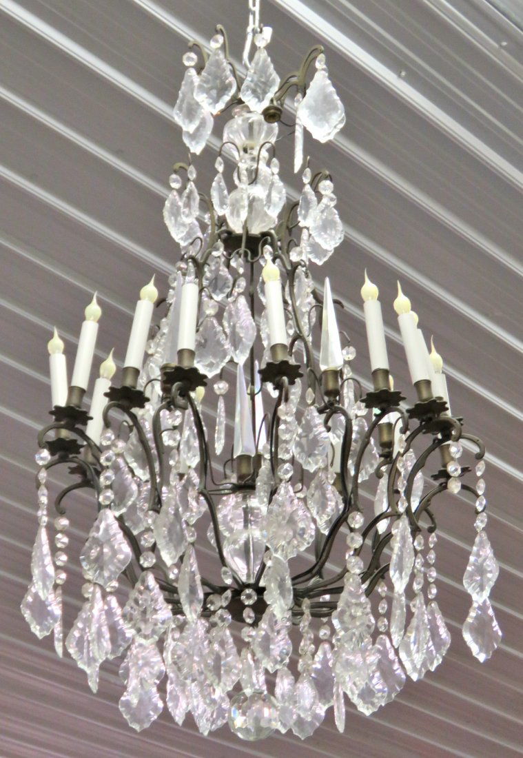 40" FRENCH BRONZE & CRYSTAL BIRDCAGE CHANDELIER (1 of 6)