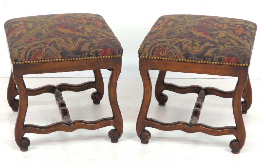 PAIR ITALIAN STYLE WALNUT STOOLS (1 of 2)