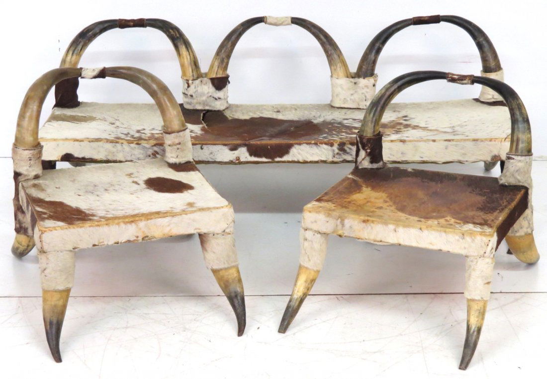 3 pc. STEER HORN & COWHIDE SOFA SET (1 of 4)