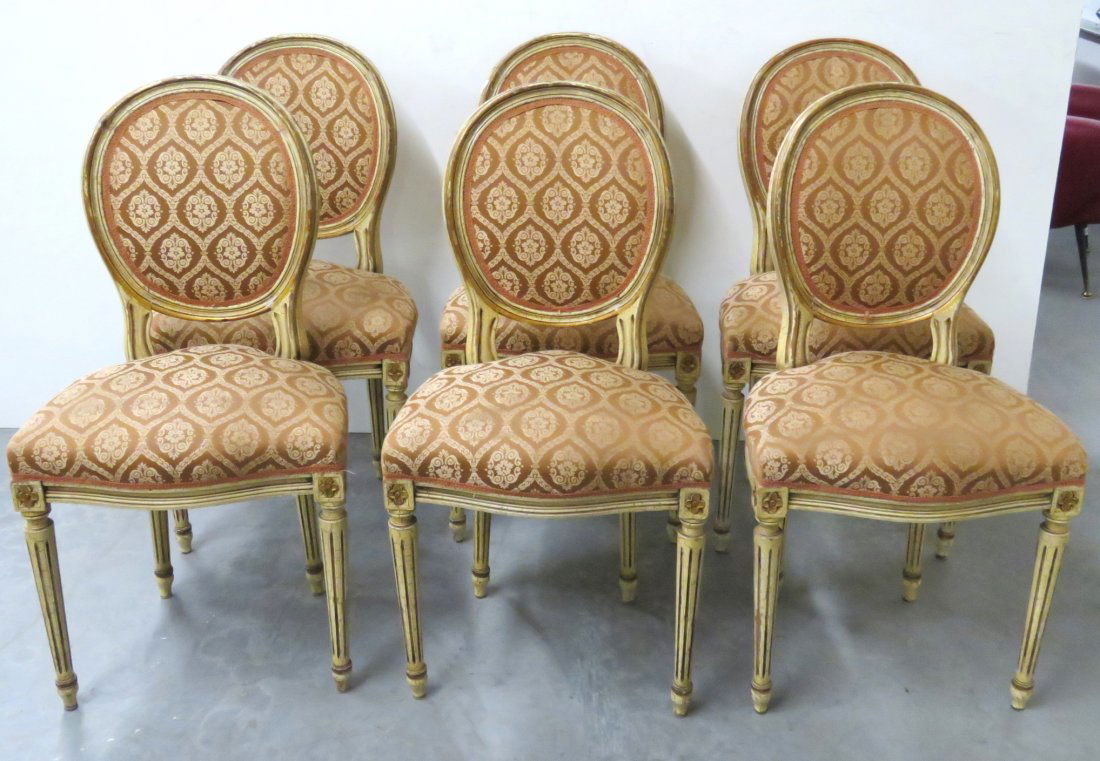 6 LOUIS XVI STYLE CREAM PAINTED DINING CHAIRS (1 of 6)