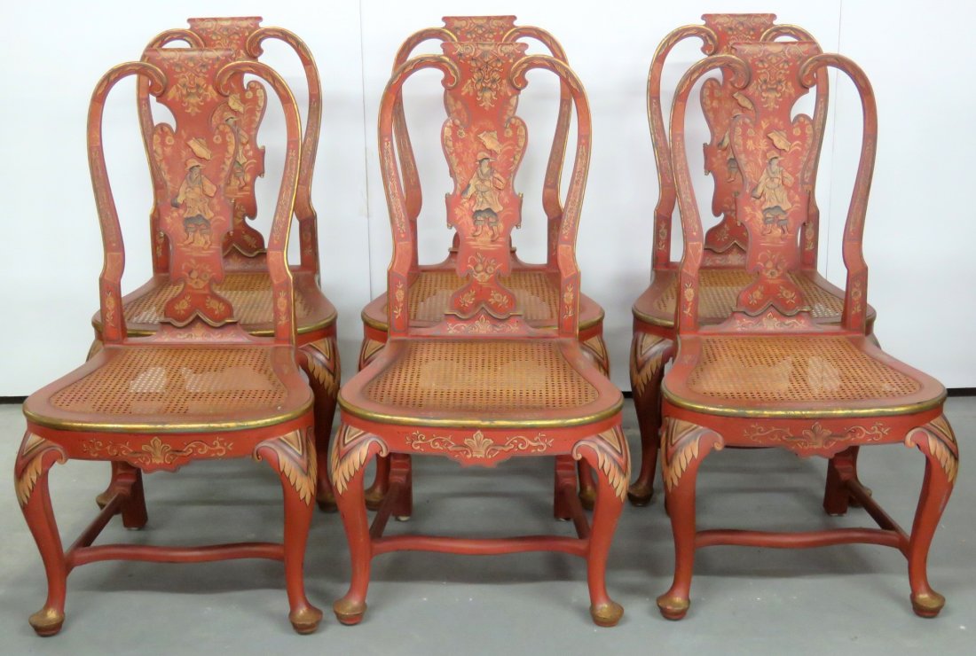 6 CHINOISERIE PAINT DECORATED QUEEN ANNE STYLE CHAIRS (1 of 5)