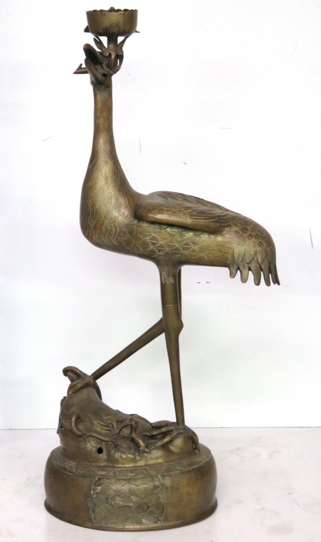ANTIQUE 53" CHINESE ASIAN BRONZE CRANE (1 of 10)