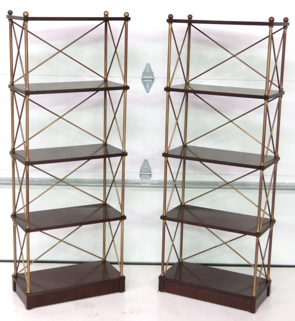 PAIR DIRECTOIRE STYLE MAHOGANY & GOLD METAL ETAGERES (1 of 4)