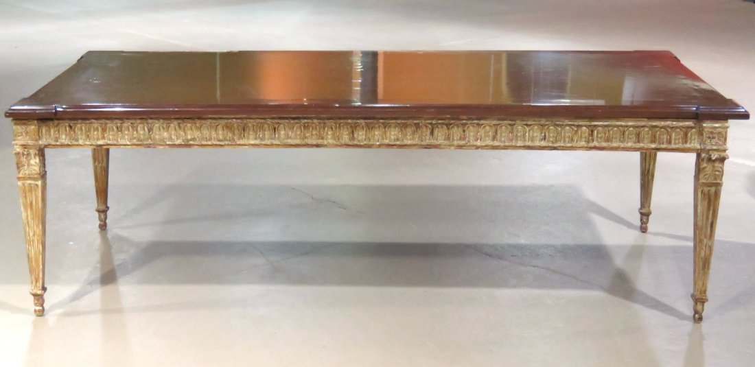 LOUIS XVI STYLE WALNUT & GILT CARVED LIBRARY TABLE (1 of 6)