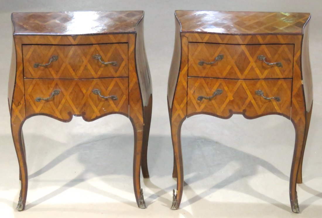 PAIR VINTAGE ITALIAN PARQUETRY BOMBE STANDS (1 of 9)