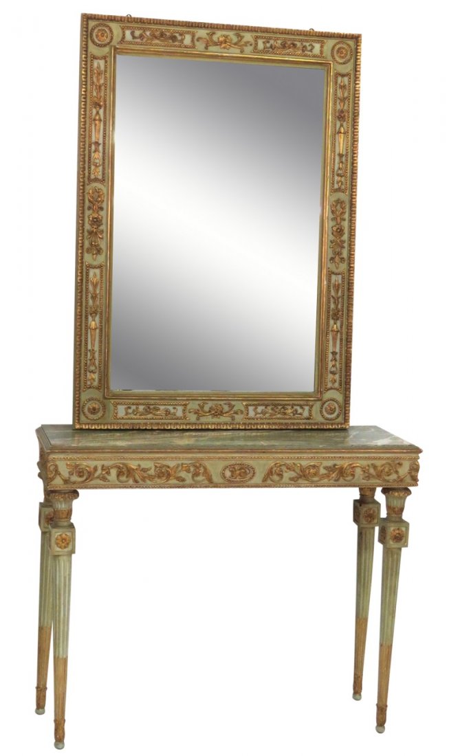 LOUIS XVI STYLE PAINTED & GILT CONSOLE & MIRROR (1 of 8)