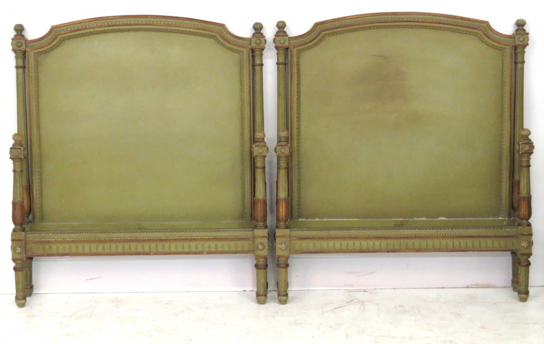 Pair JANSEN LOUIS XVI STYLE PAINTED & GILT TWIN BEDS (1 of 5)