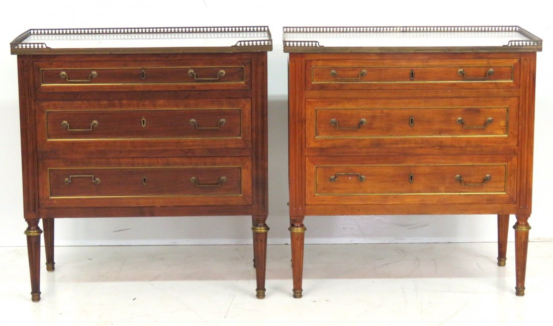 Pair CUSTOM LOUIS XVI STYLE MARBLETOP CHESTS (1 of 7)