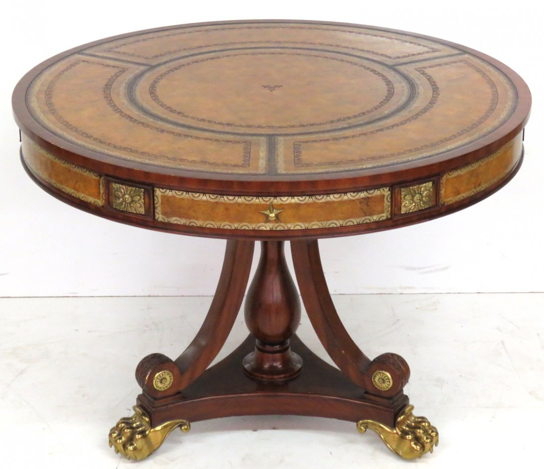 CUSTOM EMPIRE STYLE LEATHERTOP DRUM TABLE (1 of 6)
