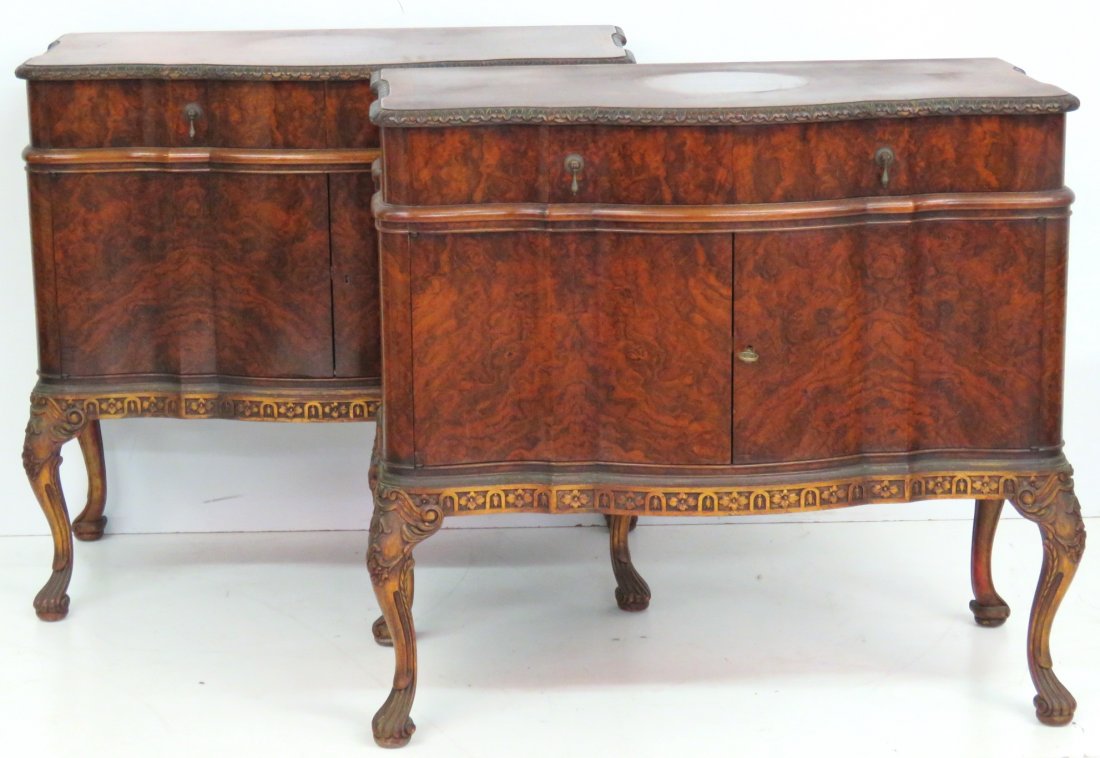 Pair CUSTOM GEORGIAN STYLE BURL WALNUT SERVERS (1 of 7)