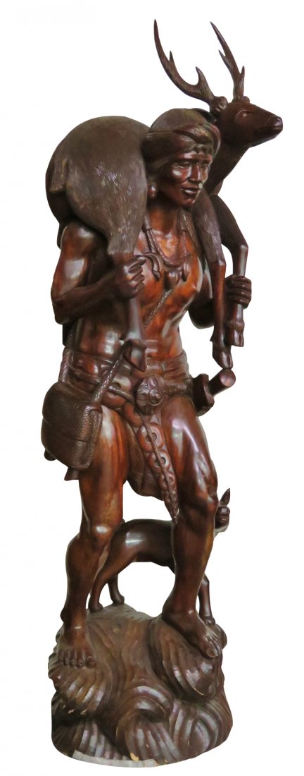 8 FOOT CARVED WOOD STATUE OF A NATIVE HUNTER (1 of 7)