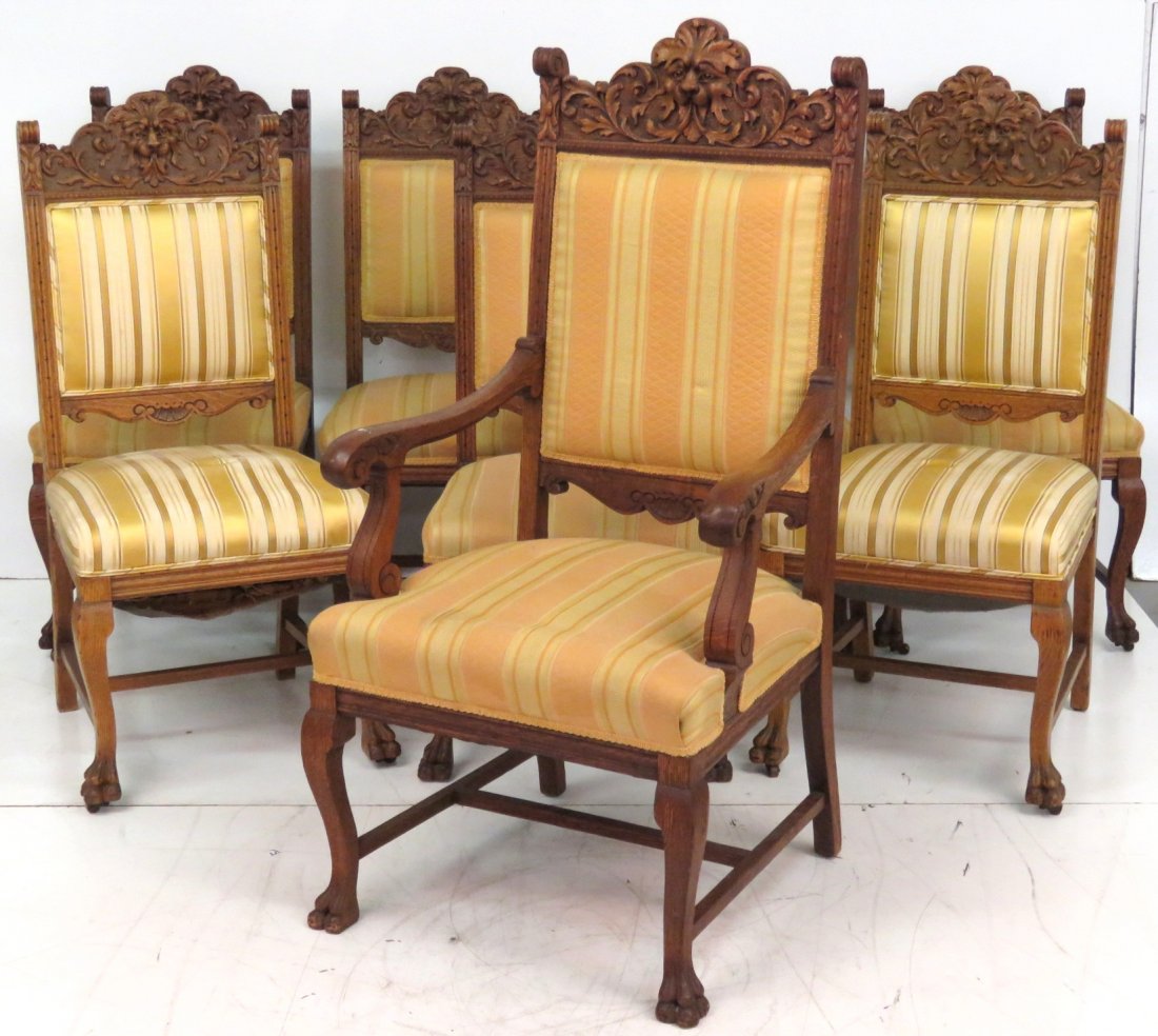 8 CARVED OAK DINING CHAIRS w/ NORTHWIND FACES (1 of 5)