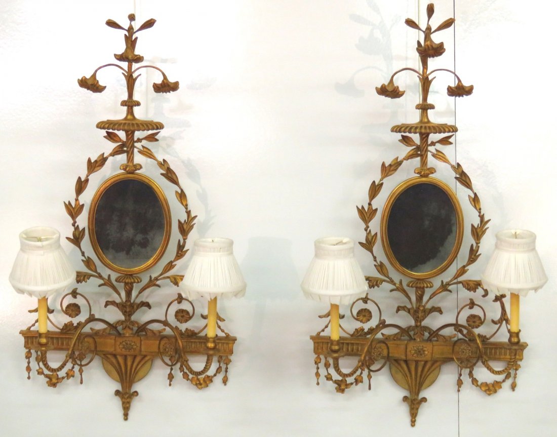 Pair LARGE ADAMS STYLE GILT MIRROR SCONCES (1 of 4)