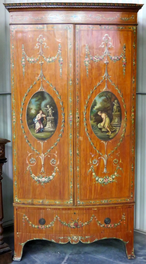 19th c. ADAMS STYLE PAINT DECORATED ARMOIRE (1 of 8)