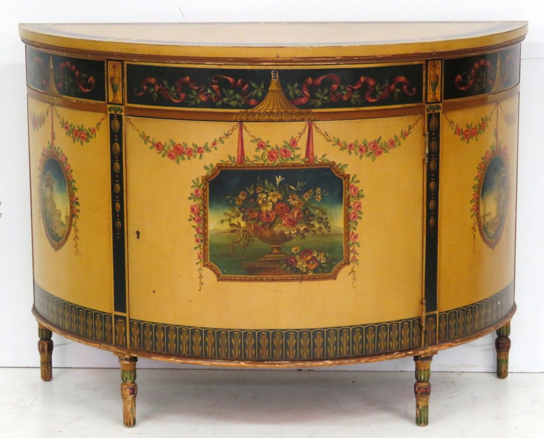 ADAMS STYLE PAINT DECORATED DEMILUNE COMMODE (1 of 10)