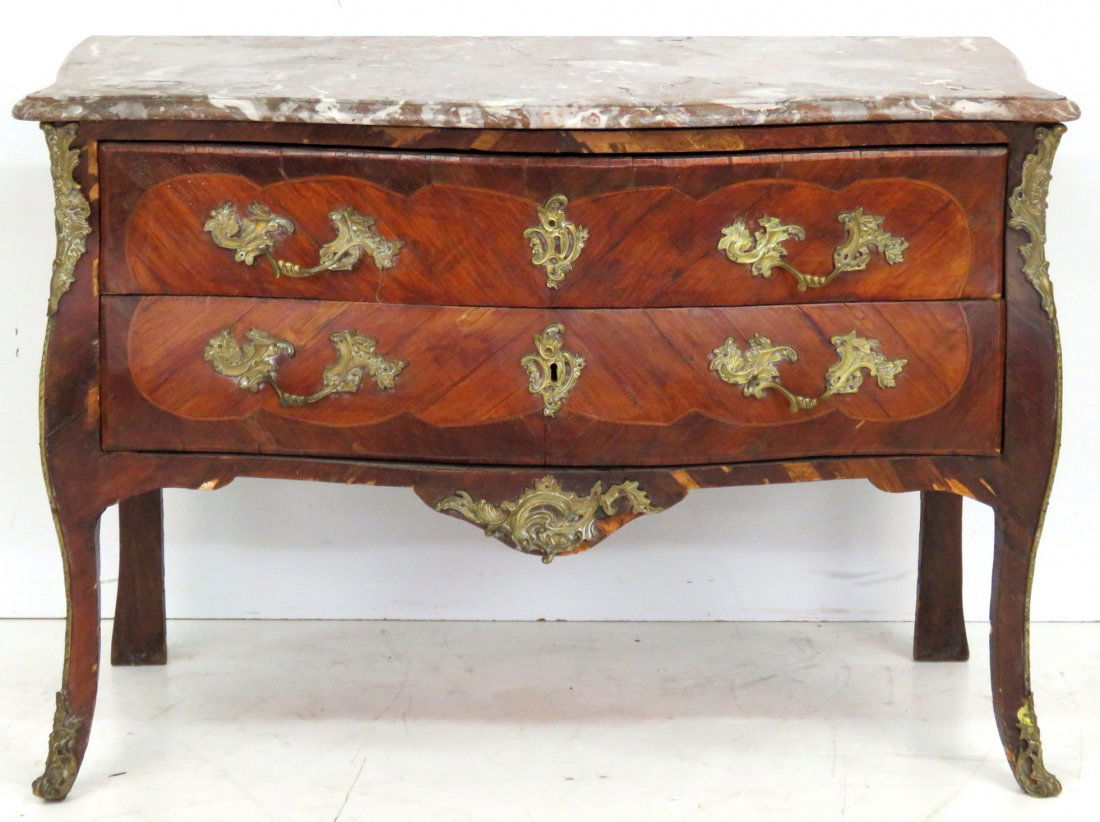 18th c. LOUIS XV STYLE BRONZE MOUNTED MARBLETOP COMMODE (1 of 10)
