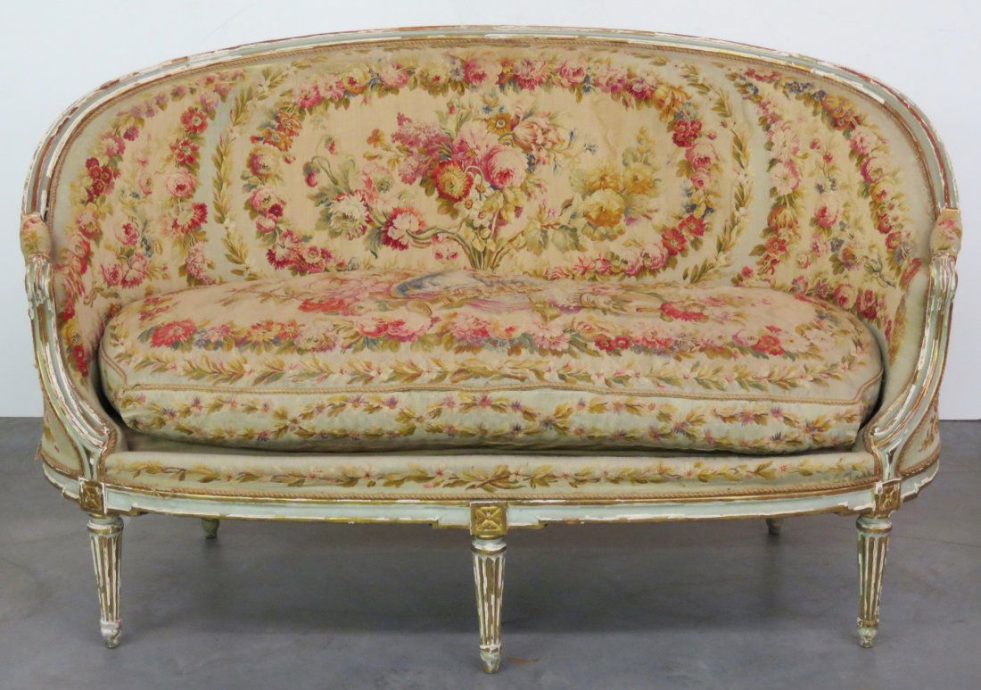 ANTIQUE FRENCH PAINTED & GILT AUBUSSON SOFA (1 of 7)