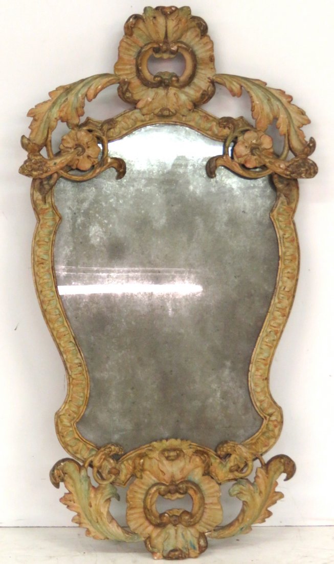 18th c. ITALIAN CARVED & PAINTED HANGING MIRROR (1 of 7)