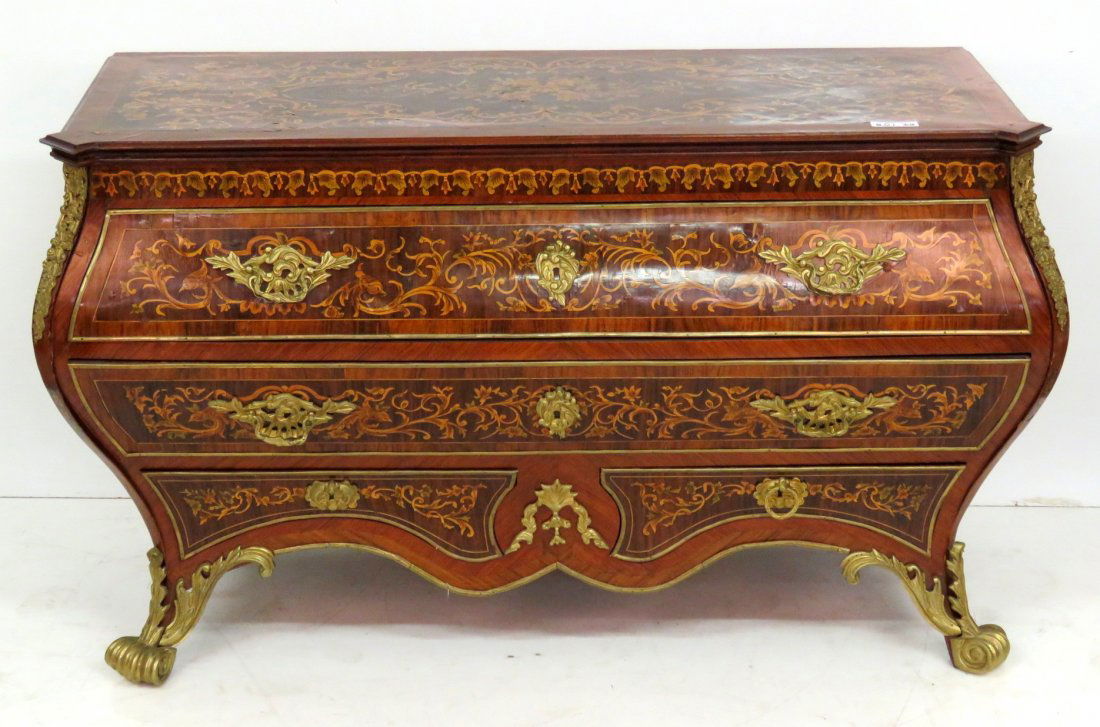 FRENCH STYLE MARQUETRY INLAID BRONZE MOUNTED COMMODE (1 of 9)