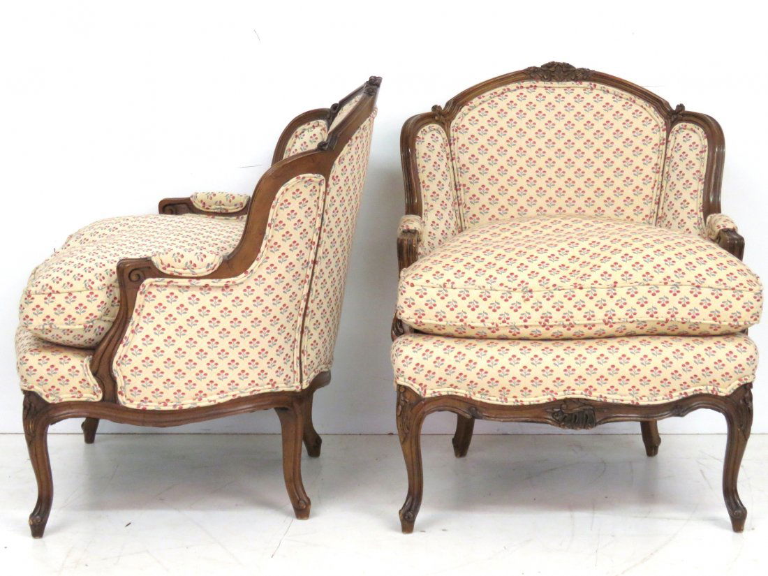 Pair CUSTOM LOUIS XV STYLE CARVED BERGERES (1 of 4)