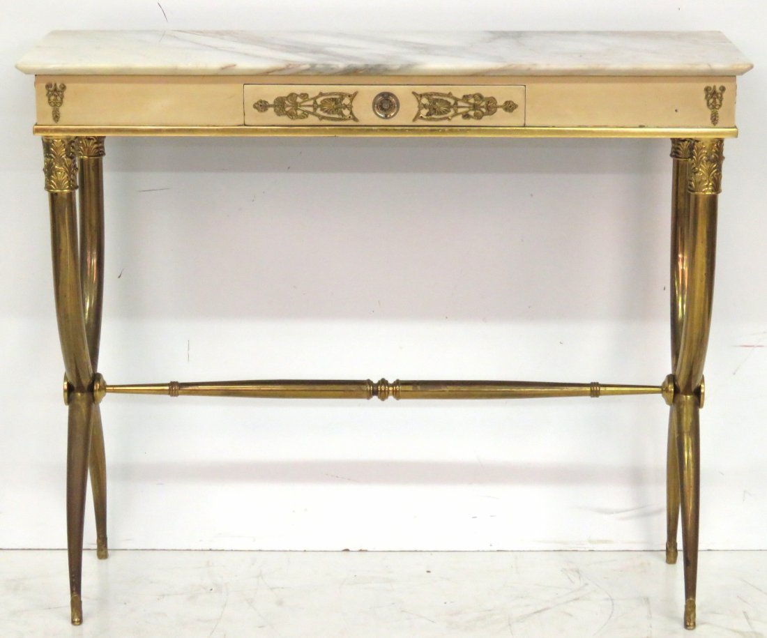 FRENCH NEOCLASSICAL STYLE MARBLETOP BRASS LEG CONSOLE (1 of 5)