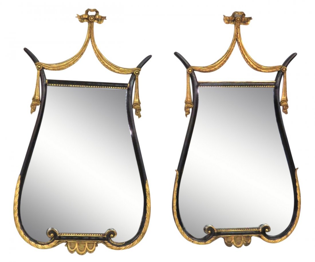 Pair NEOCLASSICAL STYLE EBONIZED & GILT MIRRORS (1 of 4)