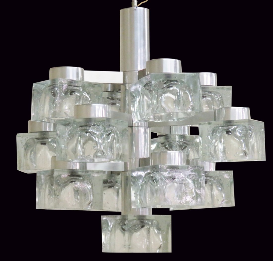 GAETANO SCIOLARI CHROME & CUBED GLASS CHANDELIER (1 of 4)