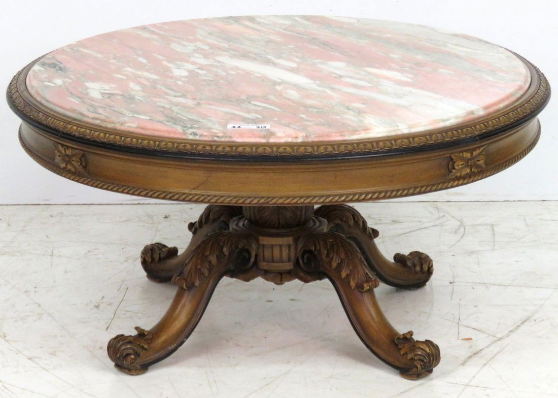 ROUND CARVED MARBLETOP COFFEE TABLE (1 of 3)