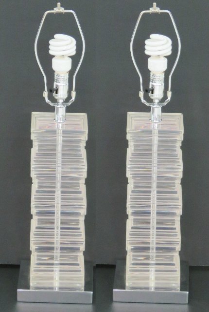 Pair LUCITE STACKED TABLE LAMPS (1 of 5)