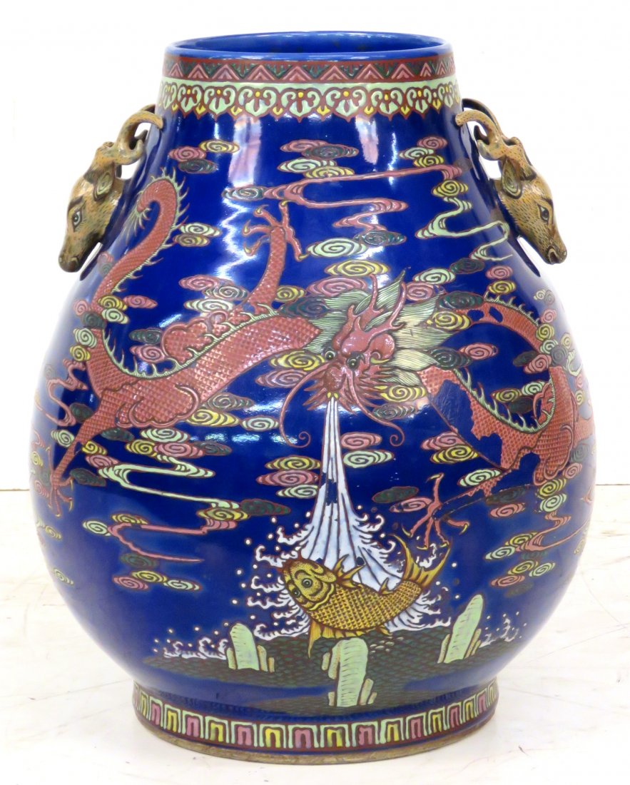 18" ANTIQUE CHINESE DEER HEAD DRAGON VASE (1 of 10)