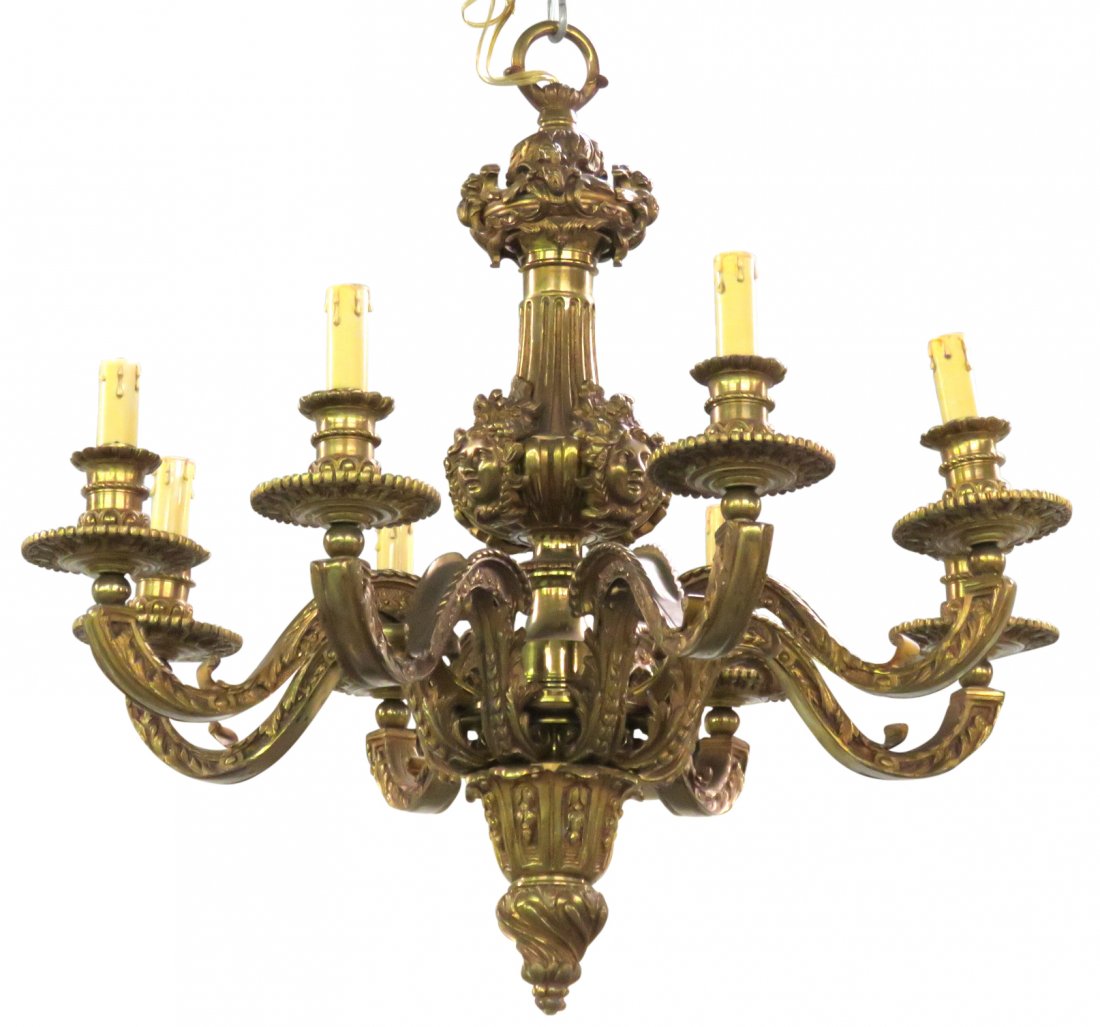 ANTIQUE BRONZE CHANDELIER w/ CHERUBS manner of CALDWELL (1 of 7)