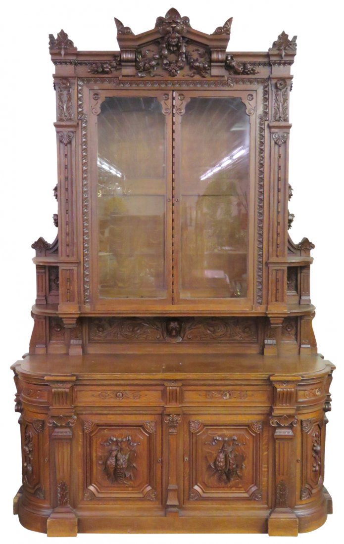19th c. CONTINENTAL CARVED OAK SIDEBOARD (1 of 9)