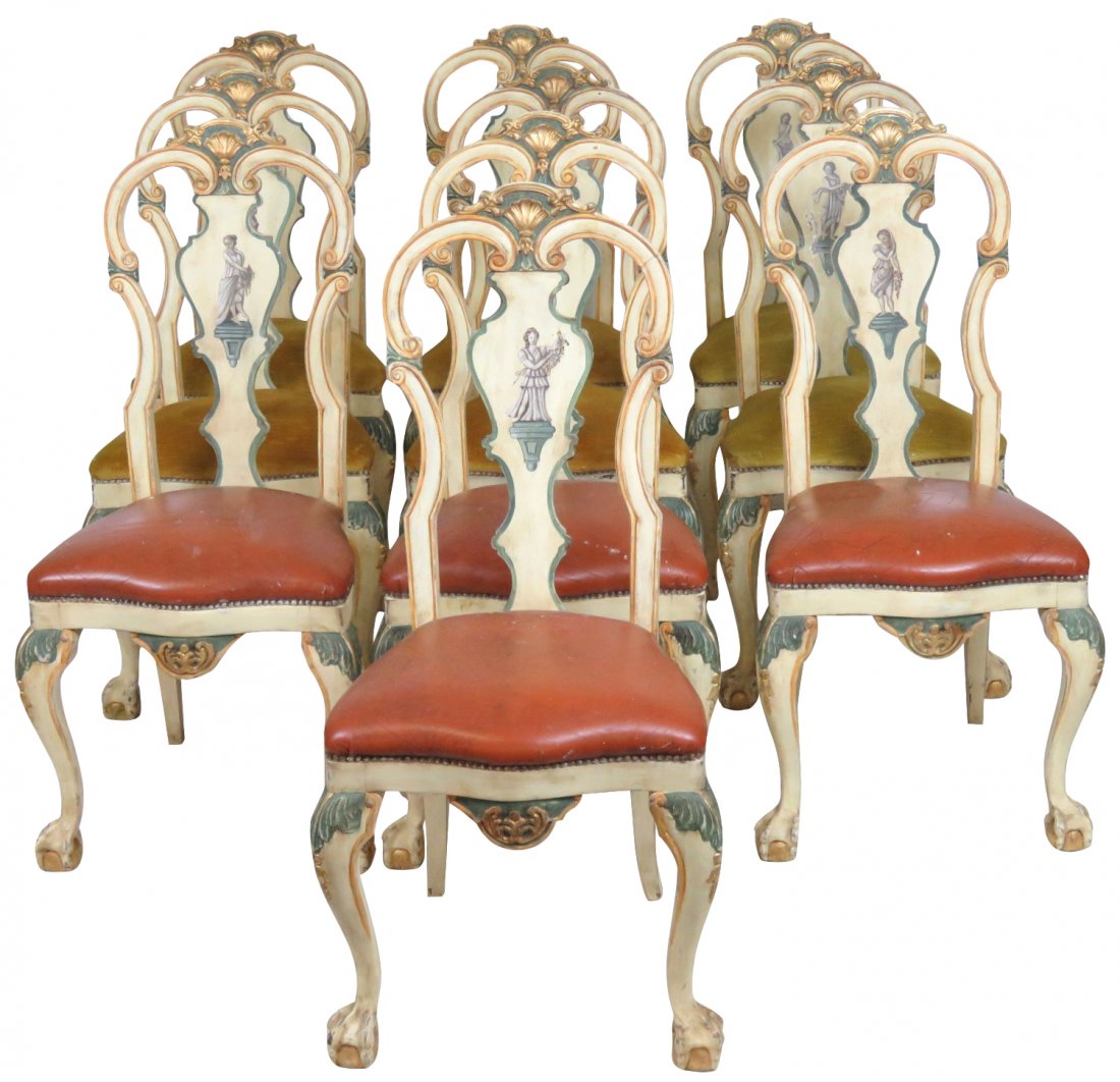 10 ANTIQUE ITALIAN PAINT DECORATED DINING CHAIRS (1 of 5)