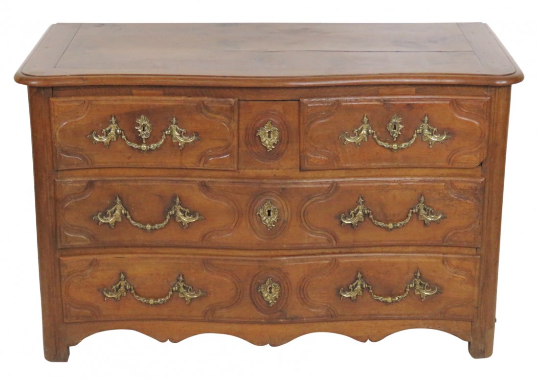 18th c. FRENCH CARVED WALNUT COMMODE (1 of 9)