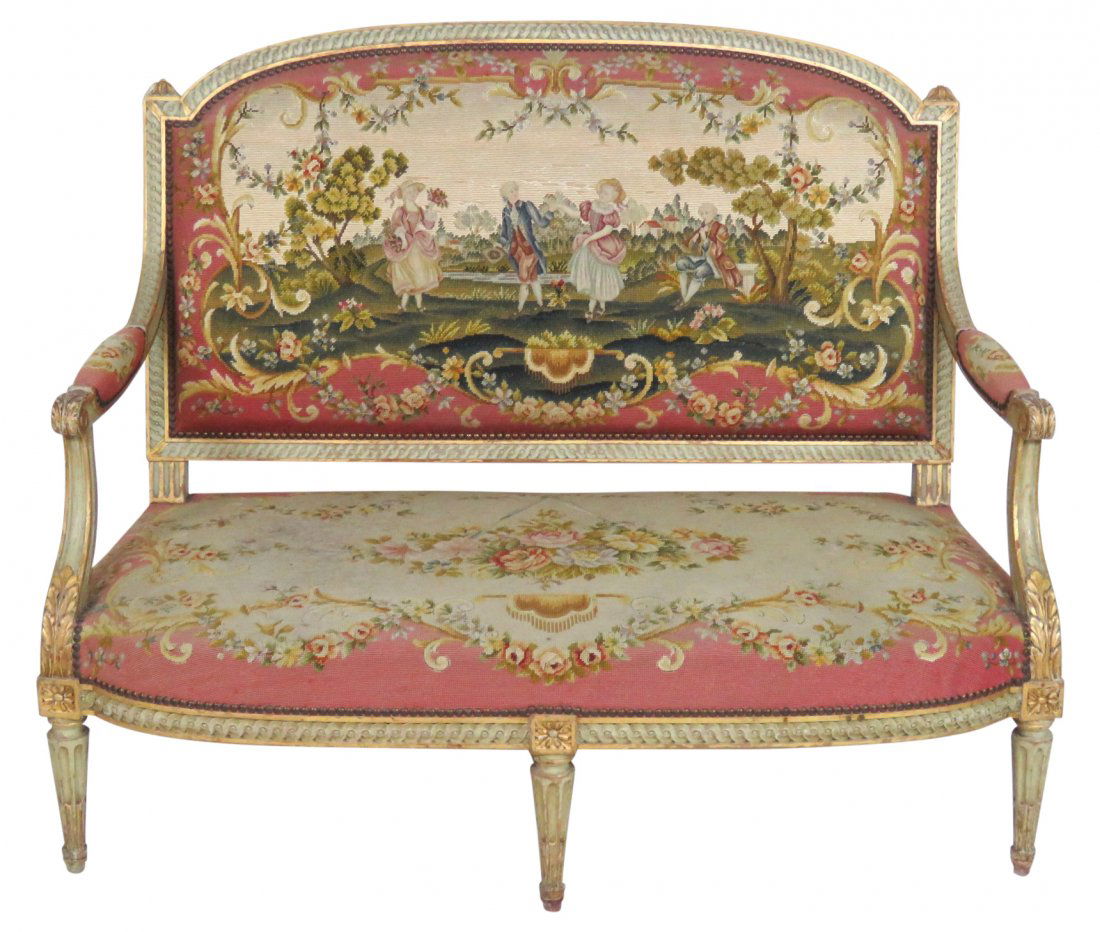 ANTIQUE LOUIS XVI STYLE GILT NEEDLEPOINT SOFA (1 of 5)