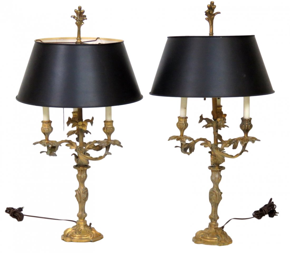 Pair LOUIS XV STYLE BRONZE CANDELABRA LAMPS (1 of 4)