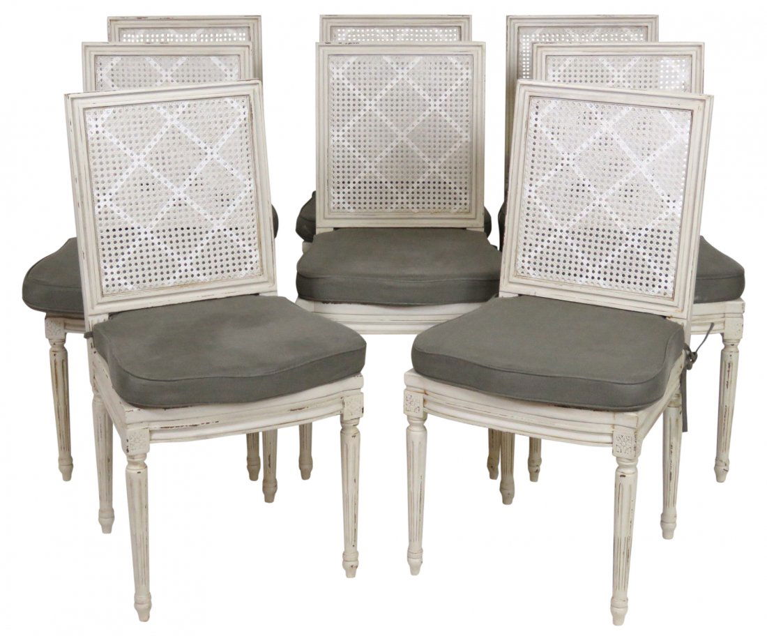 8 GUSTAVIAN CREAM PAINTED CANE BACK DINING CHAIRS (1 of 3)