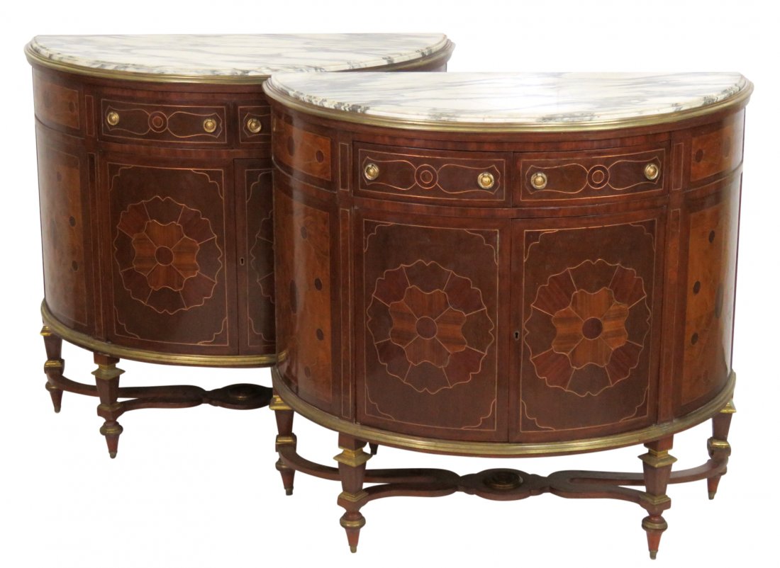 Pair ANTIQUE CONTINENTAL BOULLE INLAID DEMILUNE SERVERS (1 of 9)