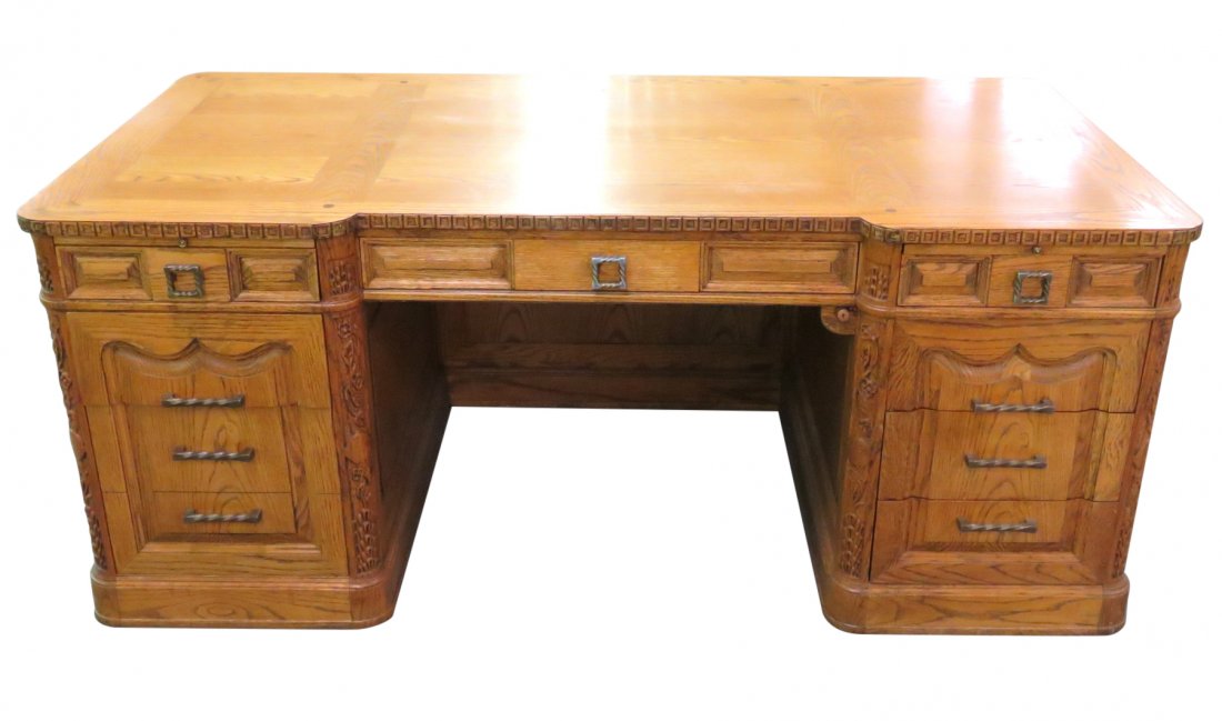 ROMWEBER FEUDAL CARVED OAK DESK (1 of 5)